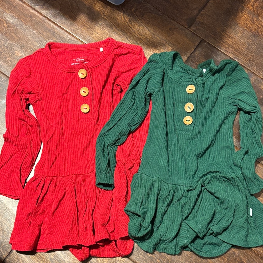 Posh Peanut Red and Green Ribbed Bodysuits 12-18 Months